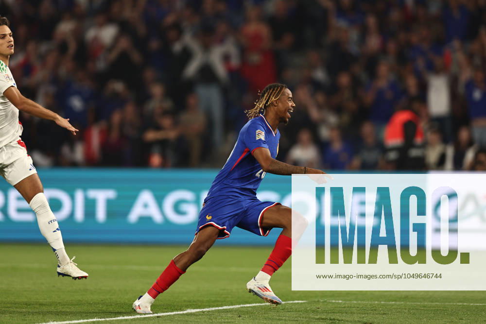 Bradley Barcola (France) celebrates after scoring his team s first goal during the UEFA Nations League 2024-2025 match between France 1-3 Italy at Paris des Princes Stadium on September 06, 2024 in Paris, France. Noxthirdxpartyxsales (265678512)