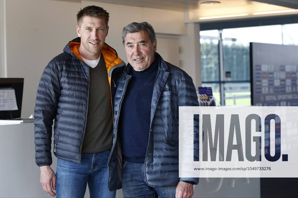 RSC Anderlecht v Olympiacos - Europa League day-1 Eddy Merckx with his son Axel Merckx pictured at the training grounds of RSCA prior the UEFA Europa League 1st leg Round of 32 match between RSC Anderlecht and Olympiacos at the Constant Vanden Stock stadium in Anderlecht, Belgium.