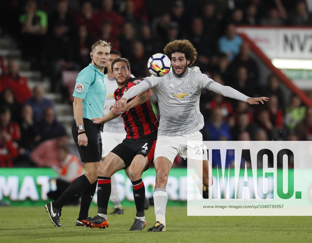AFC Bournemouth v Manchester United, ManU - Premier League - Vitality Stadium April 18, 2018 - Bournemouth, United Kingdom - Dan Gosling of Bournemouth tackles Mauroane Fellaini of Manchester United during the premier league match at the Vitality Stadium, Bournemouth. Picture date 18th April 2018. Picture credit should read: David Klein Sportimage Bournemouth United Kingdom