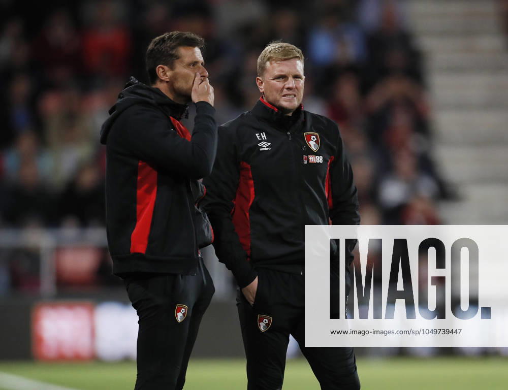 AFC Bournemouth v Manchester United, ManU - Premier League - Vitality Stadium April 18, 2018 - Bournemouth, United Kingdom - Assistant coach Jason Tindall and Eddie Howe manager of Bournemouth look on concerned during the premier league match at the Vitality Stadium, Bournemouth. Picture date 18th April 2018. Picture credit should read: David Klein Sportimage Bournemouth United Kingdom