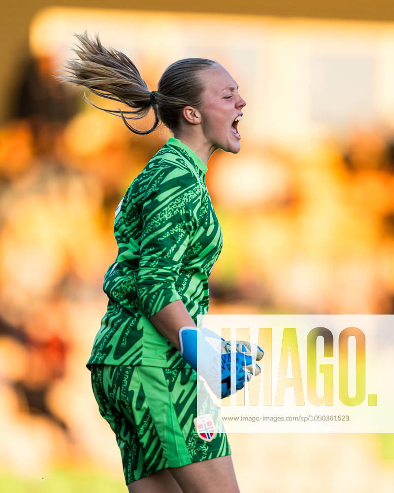 Helene Olsson of Norway after saving a penalty kick during a penalty shoot-out during the under 15 friendly match between Norway and Sweden on September 17, 2024 in Jessheim. Photo: Marius Simensen BILDBYRAN COP 238 bbeng dam football fotball fotboll norge norway soccer sverige sweden treningskamp