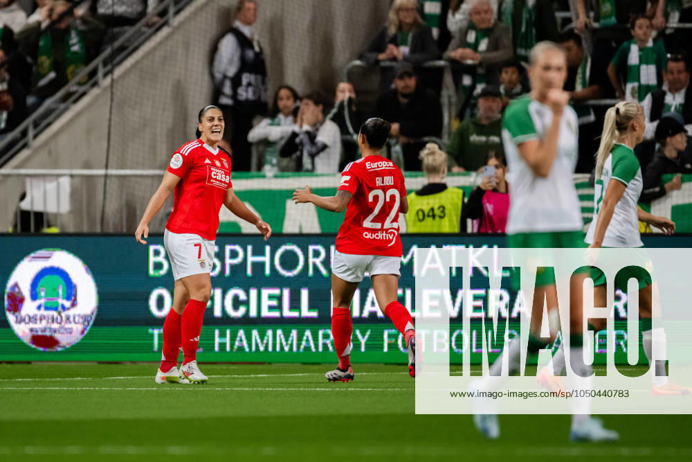 Cristina Martin-Prieto of Benfica celebrates the 1-1 goal during the UEFA Women s Champions League qualifying football match between Hammarby and Benfica on September 18, 2024 in Stockholm. Photo: Simon Hastegard BILDBYRAN kod SH SH0522 fotboll football soccer fotball champions league hammarby benfica dam bbeng jubel