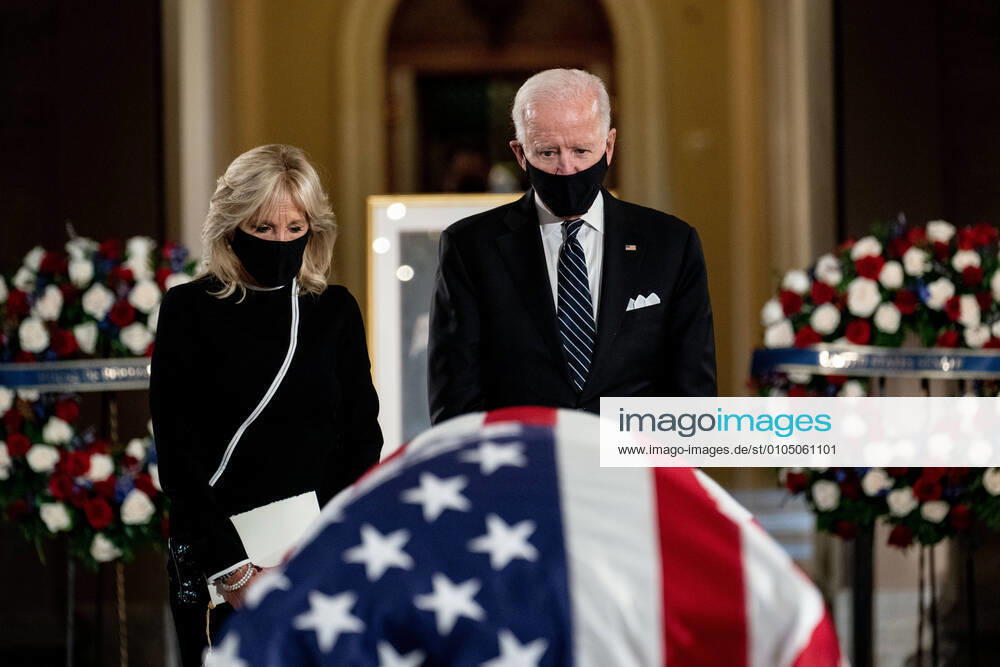 Former United States Vice President Joe Biden, the Democratic Party candidate for President, right, and his wife Dr. Jill Biden, left, attend a ceremony where Justice Ruth Bader Ginsburg lies in state in Statuary Hall of the Capitol in Washington, DC on September 25, 2020 Washington USA - ZUMAs152 20200925_zaa_s152_228