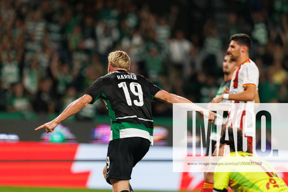 Sporting CP Vs AVS Futebol SAD in Lisbon - 22 Sept 2024 Conrad Harder (Sporting CP) seen in action celebrating after scoring goal during the Liga Portugal game between teams of Sporting CP and AVS Futebol SAD at Estadio Jose Alvalade. final score 3:0 Lisbon Portugal