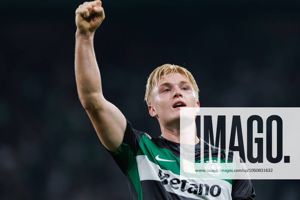 Sporting CP Vs AVS Futebol SAD in Lisbon - 22 Sept 2024 Conrad Harder (Sporting CP) seen celebrating after scoring goal during the Liga Portugal game between teams of Sporting CP and AVS Futebol SAD at Estadio Jose Alvalade. final score 3:0 Lisbon Portugal