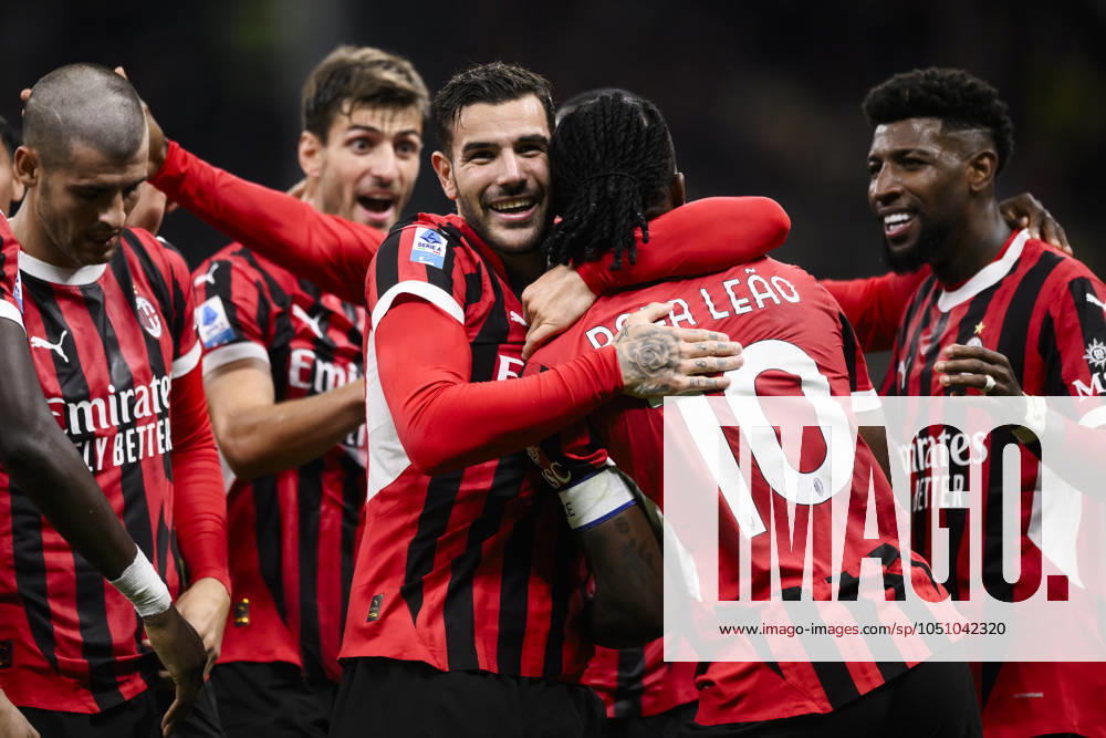 AC Milan v US Lecce - Serie A Theo Hernandez of AC Milan celebrates with teammates after scoring a goal during the Serie A football match between AC Milan and US Lecce. Milan Italy