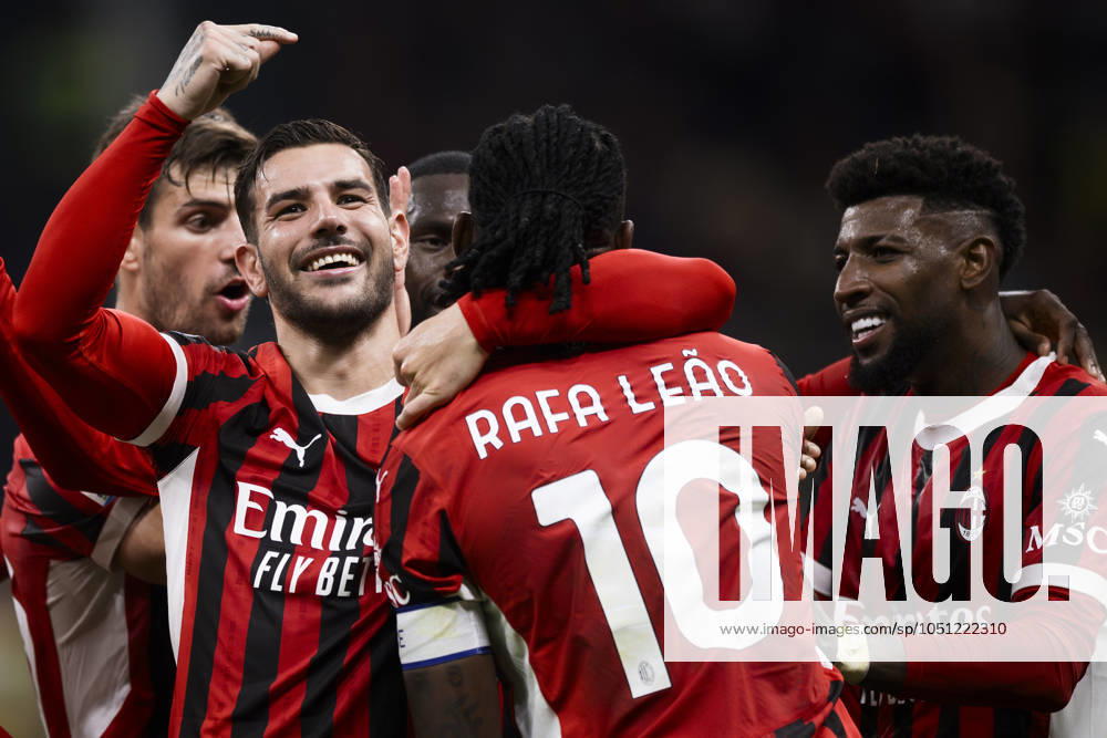 AC Milan v US Lecce - Serie A Theo Hernandez of AC Milan celebrates with Rafael Leao of AC Milan after scoring a goal during the Serie A football match between AC Milan and US Lecce. Milan Italy