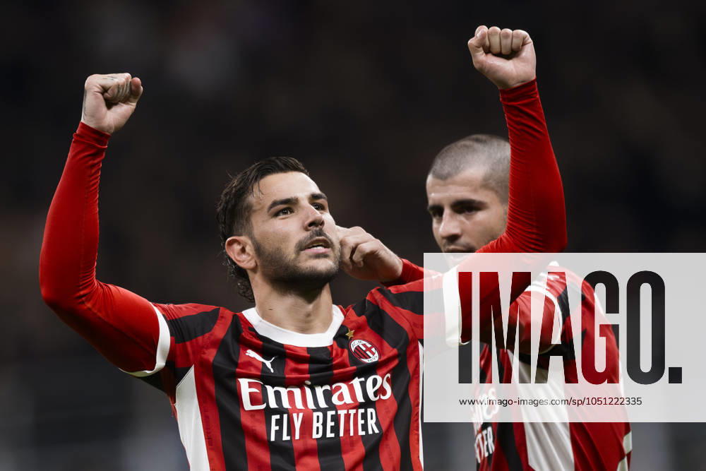 AC Milan v US Lecce - Serie A Theo Hernandez of AC Milan celebrates with Alvaro Morata of AC Milan after scoring a goal during the Serie A football match between AC Milan and US Lecce. Milan Italy
