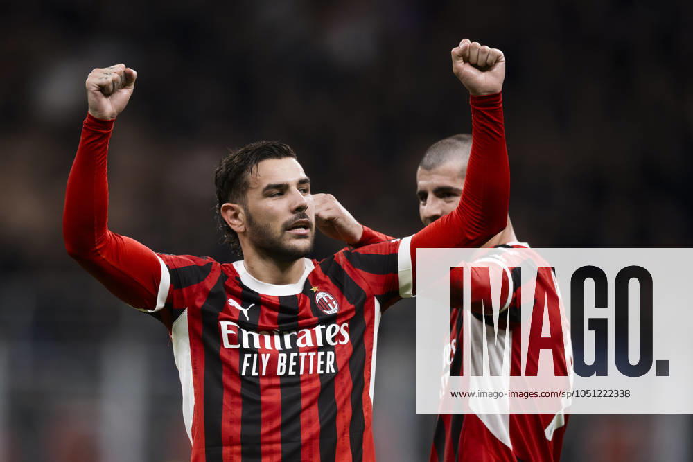 AC Milan v US Lecce - Serie A Theo Hernandez of AC Milan celebrates with Alvaro Morata of AC Milan after scoring a goal during the Serie A football match between AC Milan and US Lecce. Milan Italy