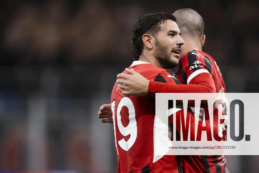AC Milan v US Lecce - Serie A Theo Hernandez of AC Milan celebrates with Alvaro Morata of AC Milan after scoring a goal during the Serie A football match between AC Milan and US Lecce. Milan Italy
