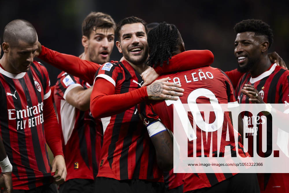 AC Milan v US Lecce - Serie A Theo Hernandez of AC Milan celebrates with Rafael Leao of AC Milan after scoring a goal during the Serie A football match between AC Milan and US Lecce. Milan Italy