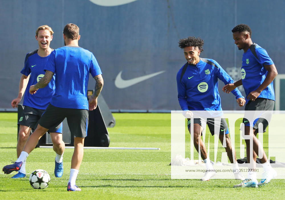 FC Barcelona, Barca Training Session Frenkie de Jong, Ansu Fati, and Raphinha Dias train at the Joan Gamper sports city before the Champions League match against Young Boys in Barcelona, Spain, on September 30, 2024. Barcelona Barcelona Spain