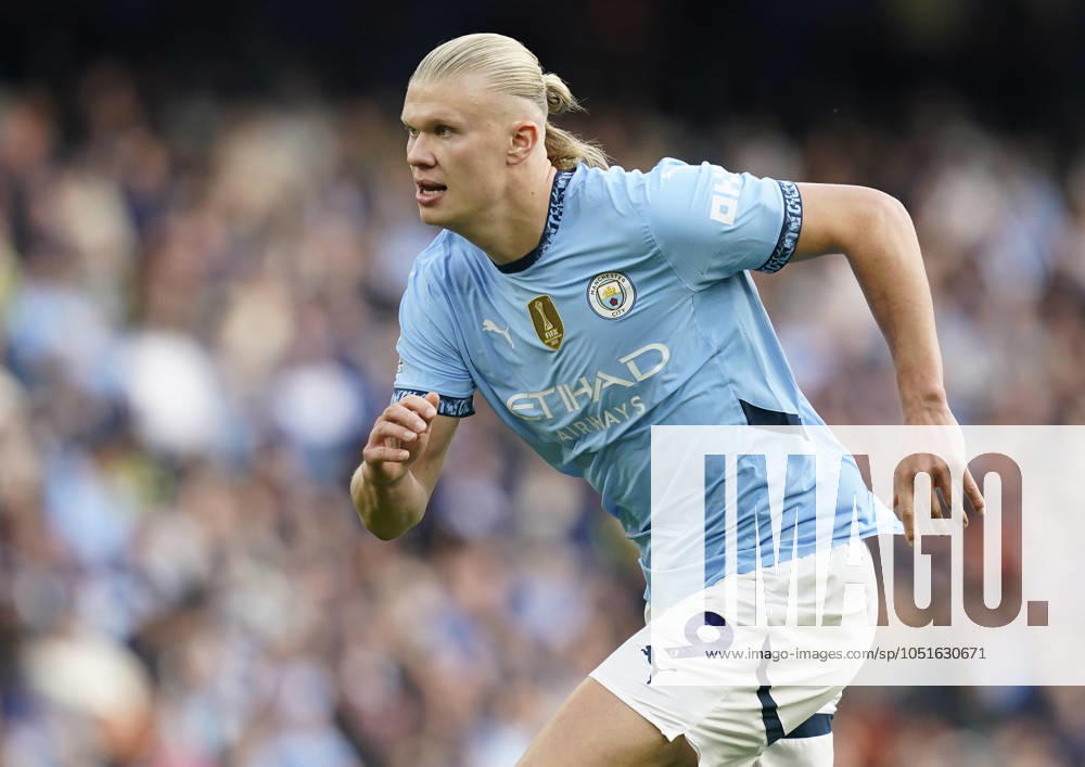 Manchester, England, 5th October 2024. Erling Haaland of Manchester City during the Premier League match at the Etihad Stadium, Manchester. Picture credit should read: Andrew Yates Sportimage . SPI-3360-0064