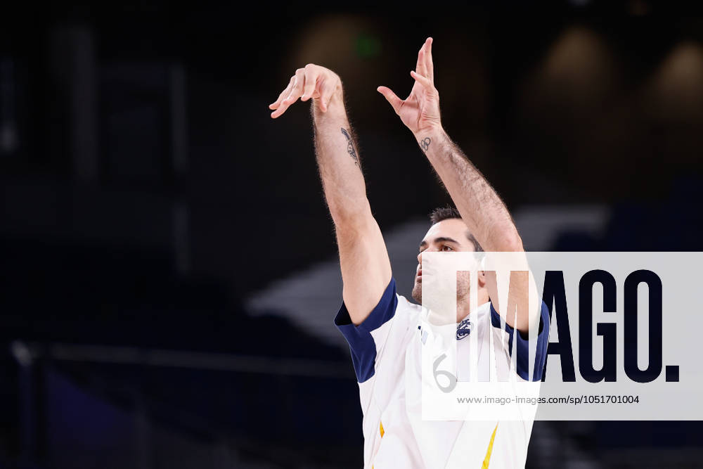 Alberto Abalde Diaz of Real Madrid warms up during the Spanish League, Liga ACB Endesa, basketball match played between Real Madrid and Casademont Zaragoza at WiZink Center on October 6, 2024 in Madrid, Spain. Madrid SPAIN - ZUMAa181 20241006_zaa_a181_008