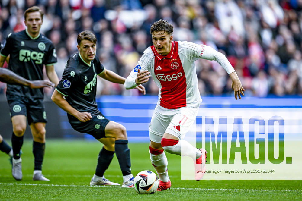 AFC Ajax Amsterdam forwarder Mika Godts, during the match Ajax - Groningen at the Johan Cruijff ArenA for the Dutch eredivisie season 2024-2025 in AMSTERDAM, Netherlands on 6 oktober 2024, (photo by Stefan Koops EYE4images DeFodi Images) Defodi-746_193559