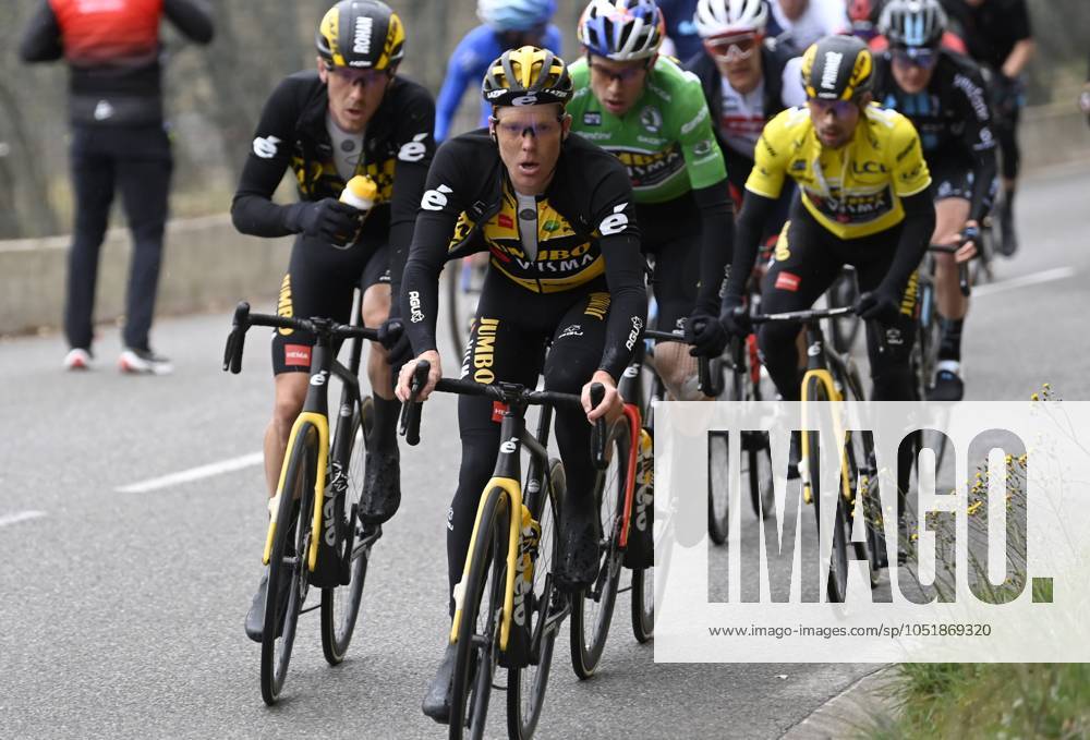 Paris - Nice 2022 - stage 8 NICE, FRANCE - MARCH 13 : Kruijswijk Steven (NED) of Team Jumbo-Visma, Dennis Rohan (AUS) of Team Jumbo-Visma, Van Aert Wout (BEL) of Team Jumbo-Visma & Roglic Primoz (SLO) of Team Jumbo-Visma during stage 8 and final stage of the 80th edition of the Paris - Nice cycling race, a stage of 115,6km with start and finish in Nice on March 13, 2022 in Nice, France, 13 03 2022 ( Motordriver Kenny Verfaillie - Nice France