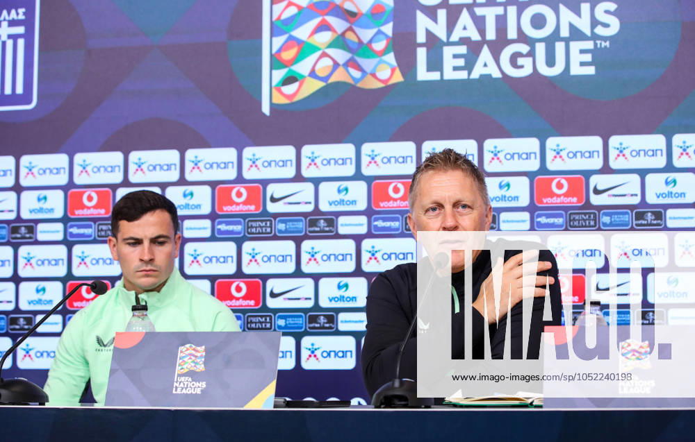 Republic of Ireland press conference, PK, Pressekonferenz Georgios Karaiskakis Stadium, Athens, Greece 12 10 2024 Head Coach Heimir Hallgrimsson and Josh Cullen Heimir Hallgrimsson and Josh Cullen 12 10 2024