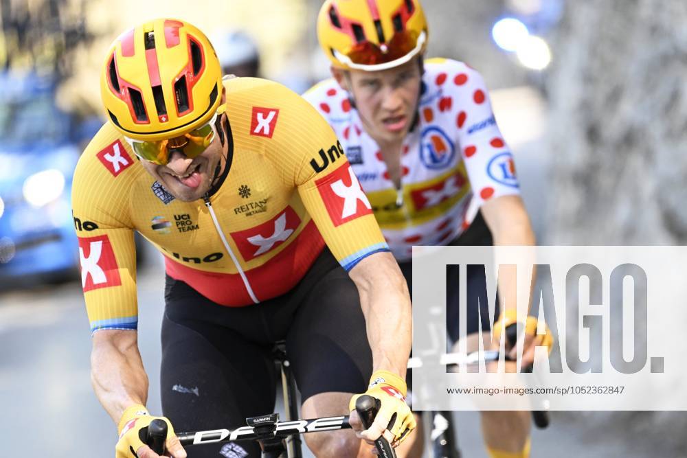 Paris - Nice 2023 - stage 8 NICE, FRANCE - MARCH 12 : Kristoff Alexander (NOR) of Uno-X Pro Cycling Team and Gregaard Jonas (DEN) of Uno-X Pro Cycling Team during stage 8 and final stage of the 81th edition of the Paris - Nice cycling race, a stage of 117,5km with start and finish in Nice on March 12, 2023 in Nice, France, 12 03 2023 ( Motordriver Kenny Verfaillie - Nice France