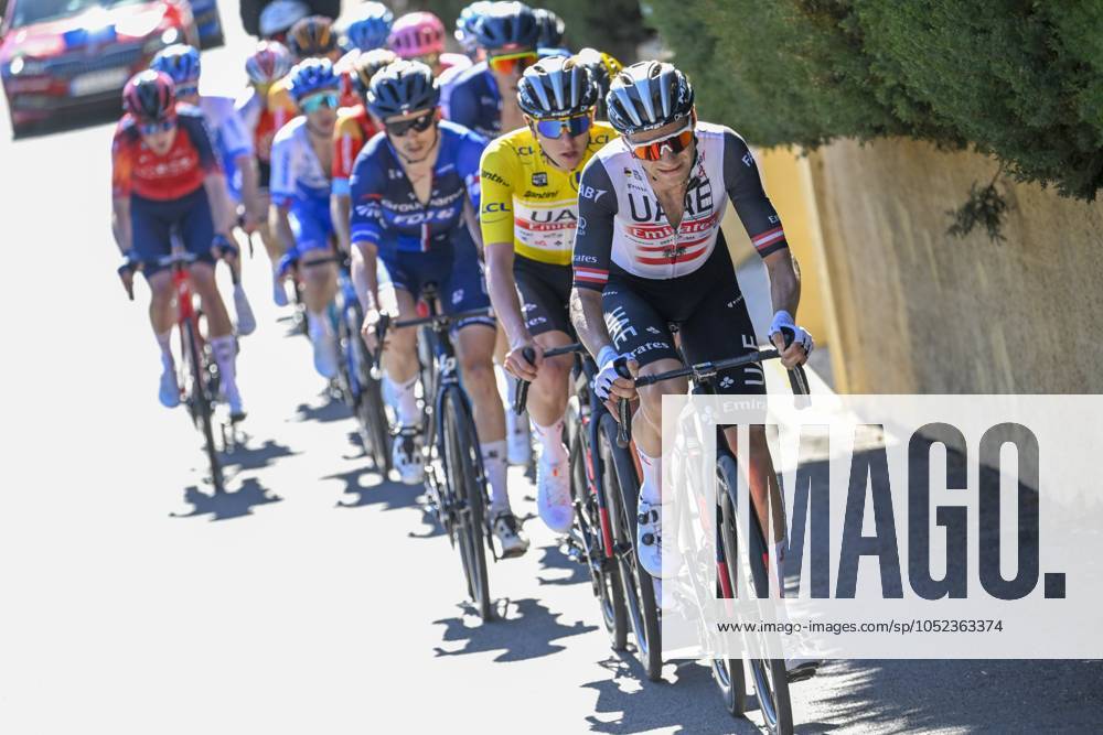 Paris - Nice 2023 - stage 8 NICE, FRANCE - MARCH 12 : Grosschartner Felix (AUT) of UAE Team Emirates is leading the peloton during stage 8 and final stage of the 81th edition of the Paris - Nice cycling race, a stage of 117,5km with start and finish in Nice on March 12, 2023 in Nice, France, 12 03 2023 ( Motordriver Kenny Verfaillie - Nice France
