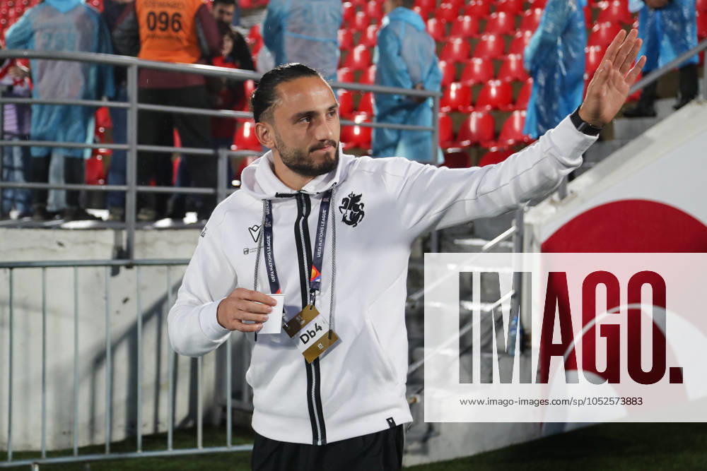 Giorgi Kochorashvili of Georgia goes onto the pitch before the UEFA Nations League match between Georgia and Albania at the Mikheil Meskhi Stadium on October 14, 2024 in Tbilisi, Georgia. Tbilisi Mikheil Meskhi Stadium, Ilia Chavchavadze Avenue, Zemo Vake, Vake, Vake District, Tbilisi, 1062, Georgia Georgia