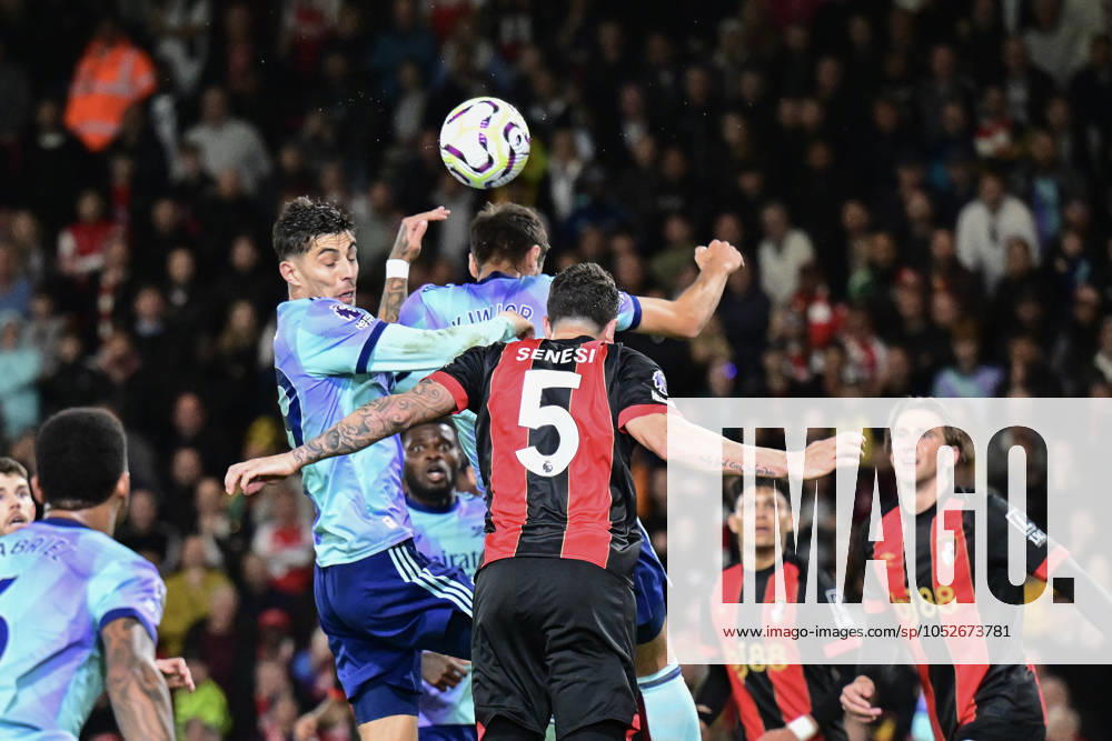 Bournemouth v Arsenal Premier League Gabriel Jesus of Arsenal Jakub Kiwior of Arsenal and Marcos Senesi of Bournemouth during the Premier League match at the Vitality Stadium, Bournemouth UK Newspapers OUT
