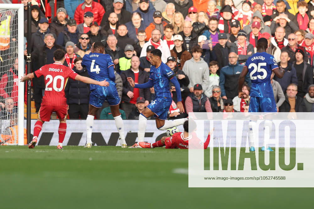 Football - 2024 2025 Premier League - Liverpool v Chelsea - Anfield - Sunday 20th October 2024 Curtis Jones of Liverpool is fouled in the penalty area