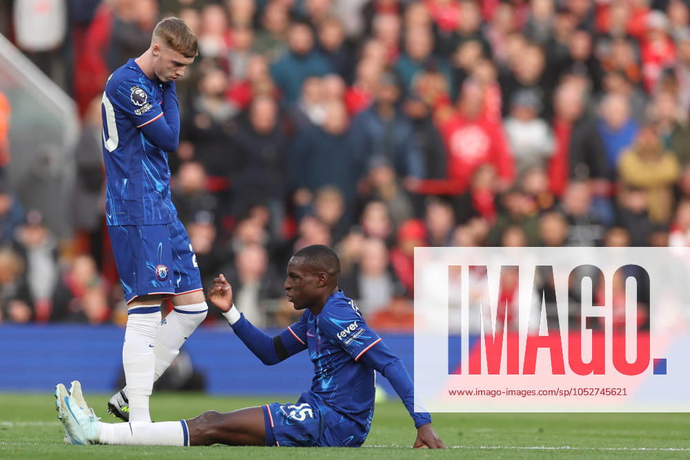 Football - 2024 2025 Premier League - Liverpool v Chelsea - Anfield - Sunday 20th October 2024 Nicolas Jackson of Chelsea with an injury