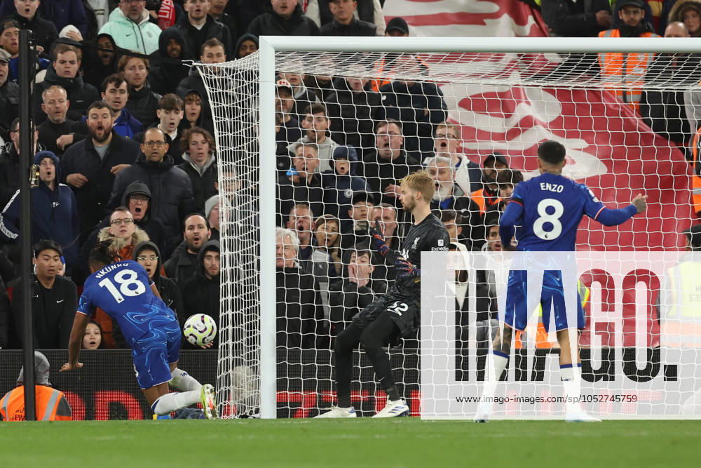 Football - 2024 2025 Premier League - Liverpool v Chelsea - Anfield - Sunday 20th October 2024 Christopher Nkunku of Chelsea misses a last minute chance to score