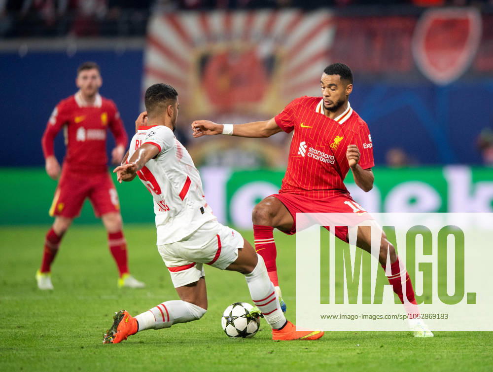 Fussball, Herren, Saison 2024 2025, Champions League (Ligaphase, 3. Spieltag), RB Leipzig - FC Liverpool, v.l. Benjamin Henrichs (RB Leipzig), Cody Gakpo (FC Liverpool), 23.10.2024,