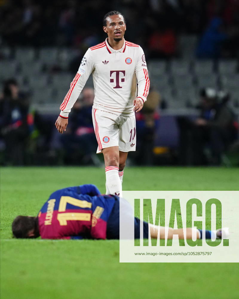 ESP: FC Barcelona, Barca and Bayern Munich. UEFA Champions League. Date 3. Marc Casado of FC Barcelona and Leroy Sane of Bayern Munich during the UEFA Champions League match between FC Barcelona and Bayern Munich played at Lluis Companys Stadium on October 23, 2024 in Barcelona, Spain. kpng