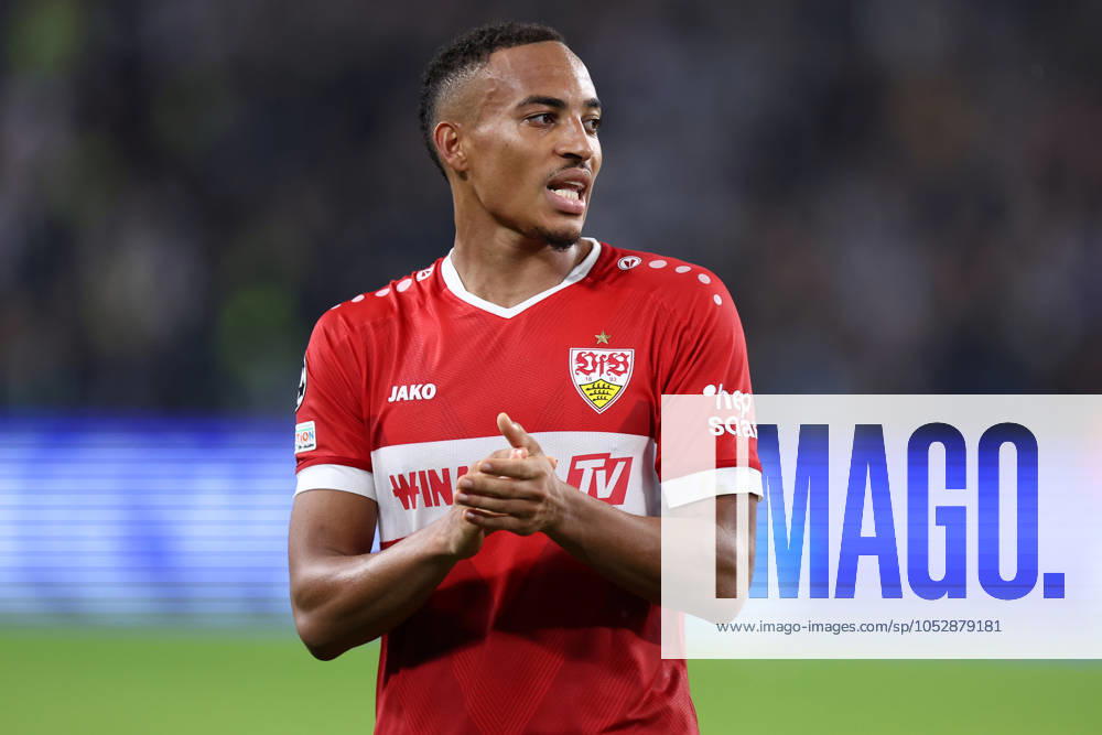 Jamie Leweling (VfB Stuttgart) celebrate after winning, UEFA Champions League 2024 25 League Phase MD1, Juventus Turin v VfB Stuttgart, Allianz Stadium, October 22, 2024, Turin, Italy.