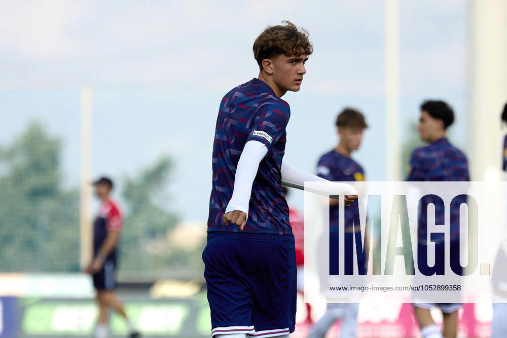 Max Dowman of England gestures during the pre-match warm up prior to the UEFA European Under-17 Championship 2025 Group 1 qualifying soccer match between England and Malta at the Centenary Stadium, Ta Qali, Malta on October 24, 2024. England v Malta - Under-17 Championship UEFA Qualifying 2025 UEFA_U17_QLFY_25