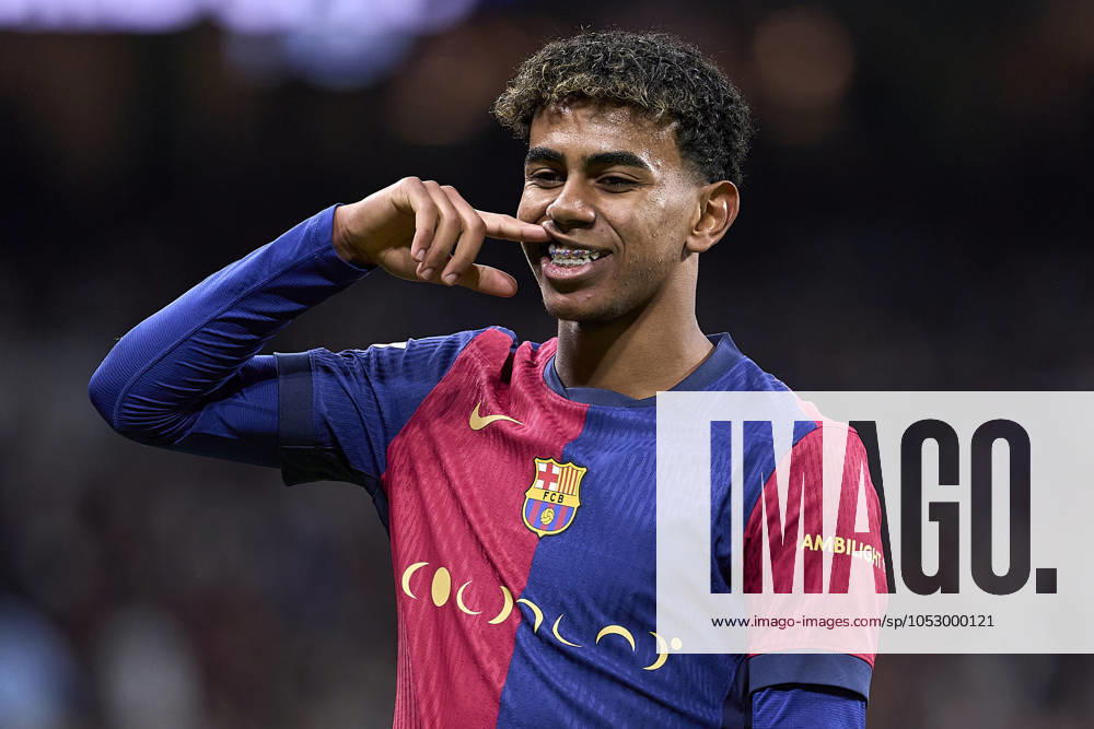 Lamine Yamal of FC Barcelona, Barca celebrates after scoring his team s third goal during the LaLiga EA Sports match between Real Madrid CF and FC Barcelona at Estadio Santiago Bernabeu on October 26, 2024 in Madrid, Spain. (Photo by: LGM Panoramic) FOOTBALL : Real Madrid CF vs FC Barcelona- LaLiga EA Sports - 26 10 2024 LGM Panoramic