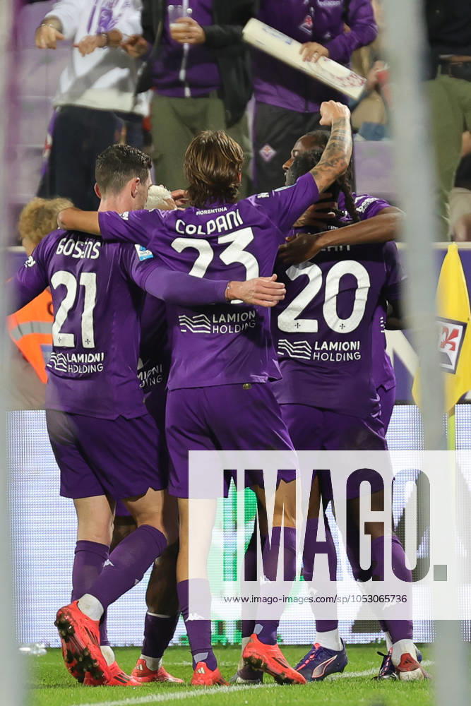 ACF Fiorentina v AS Roma - Campionato Serie A Christian Kouame of ACF Fiorentina celebrates after scoring his team s goal during the Italian Serie A football match between ACF Fiorentina and AS Roma ,on October 27,2024 at the Artemio-Franchi stadium in Florence. Firenze FI Italy