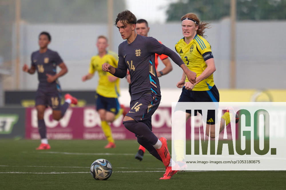Max Dowman of England forward with the ball during the UEFA European Under-17 Championship 2025 Group 1 qualifying soccer match between Sweden and England at the Centenary Stadium, Ta Qali, Malta on October 30, 2024. Sweden v England Under-17 Championship UEFA Qualifying 2025 UEFA_U17_QLFY_25