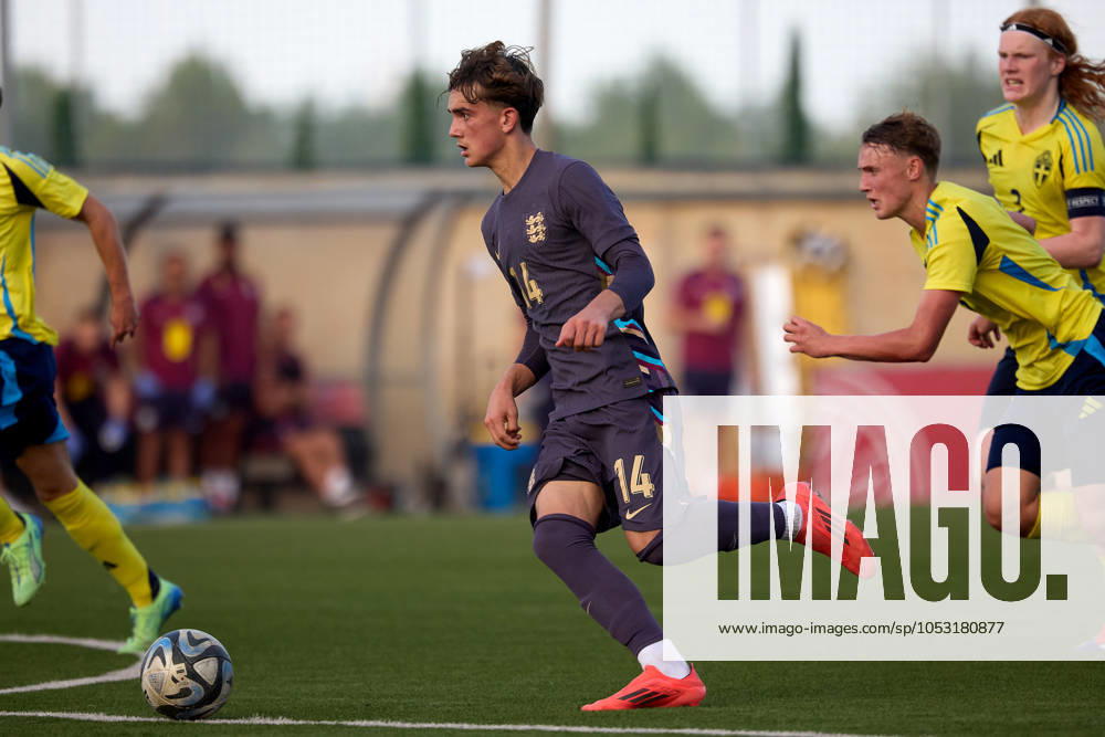 Max Dowman of England forward with the ball during the UEFA European Under-17 Championship 2025 Group 1 qualifying soccer match between Sweden and England at the Centenary Stadium, Ta Qali, Malta on October 30, 2024. Sweden v England Under-17 Championship UEFA Qualifying 2025 UEFA_U17_QLFY_25