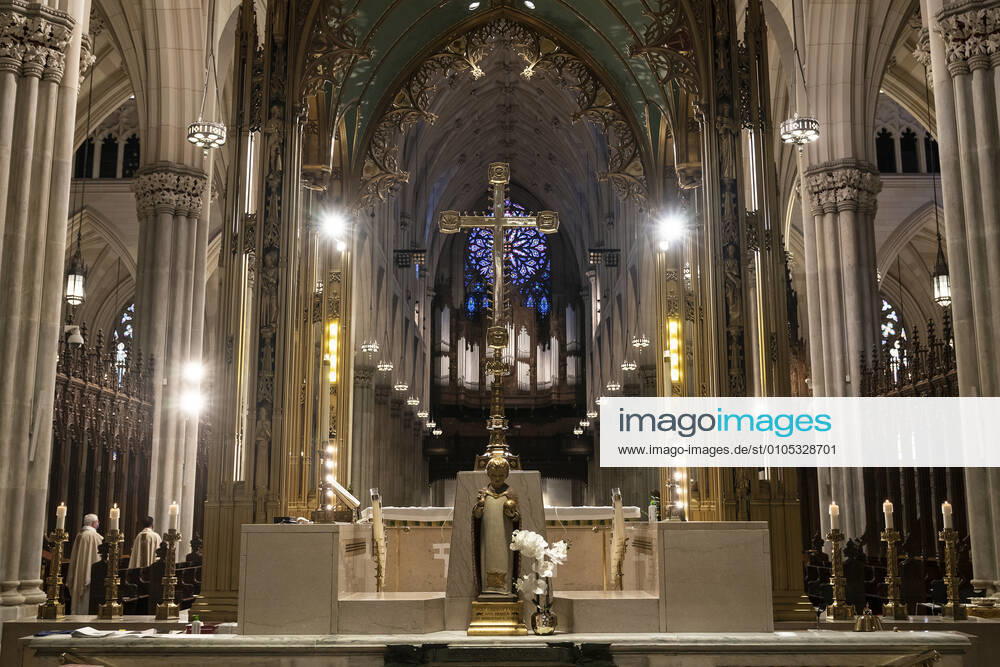 NYPD holds mass for members died of COVID-19 View of Altar and sanctuary during NYPD mass honoring members died of COVID-19 at St. Patrick s Cathedral. 46 members of NYPD Died during pandemic so far and many of them did not receive proper funeral due to pandemic restrictions. Almost 20% of NYPD members were sick with coronavirus during pick of pandemic in the city. Cardinal Timothy Dolan lead the mass. Mayor Bill de Blasio and Police commissioner Dermot Shea speak. New York New York United States