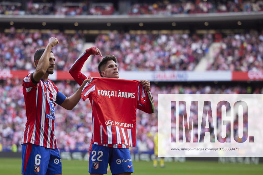 Giuliano Simeone (Atletico de Madrid) celebrates after scoring his team˜s first goal during the LaLiga match between Atlà tico Madrid and UD Las Palmas at Civitas Metropolitano on November 3, 2024 in Madrid, Spain. (Photo by Manu Reino DeFodi Images) not used in POL SRB CRO FRA GBR NED ITA USA Defodi-071_ATMLPA20241103_017