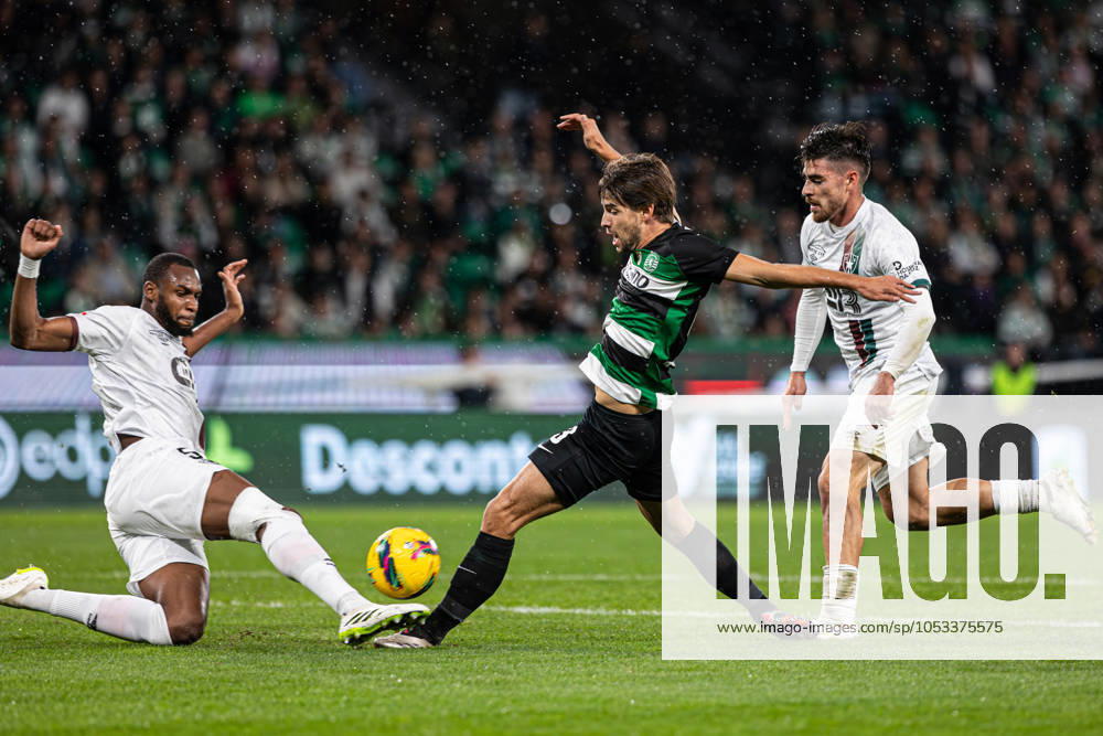 (L-R) Daniel Braganca of Sporting CP with Issiar Drame and Paulo Moreira of CF Estrela da Amadora in action during the match between Sporting CP and CF Estrela da Amadora for the Liga Portugal Betclic at Estadio Jose Alvalade. Lisboa Portugal - ZUMAs197 20241101_aab_s197_231