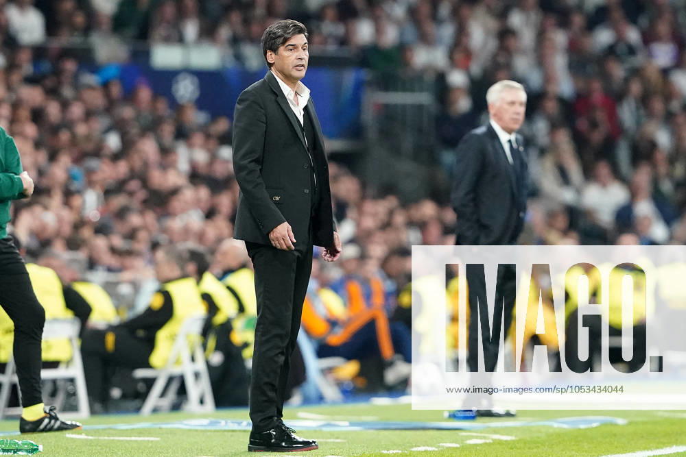 Real Madrid CF s coach Carlos Ancelotti (r) and AC Milan s coach Paulo Fonseca during Champions League 2024 2025 match. November 5,2024. (20241105934)