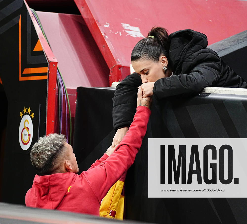 Galatasaray s player Lucas Torreira and his girlfirend Devrim Ozkan before Galatasaray - Tottenham Hotspur UEFA Europe League match at Rams Stadium in Istanbul, Turkey, on 7 November 2024. (