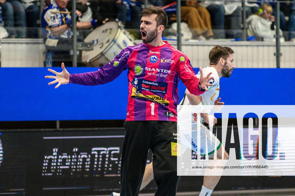 Matija Spikic (ThSV Eisenach, 1) Jubel zur Parade. GER, Thueringen, ThSV Eisenach gegen SC DHfK Leipzig, Handball, DHB Pokal Achtelfinale, Saison 2024 2025, 13.11.2024. GER, Thueringen, ThSV Eisenach gegen SC DHfK Leipzig, Handball, DHB Pokal Achtelfinale, Saison 2024 2025, 13.11.2024. Eisenach