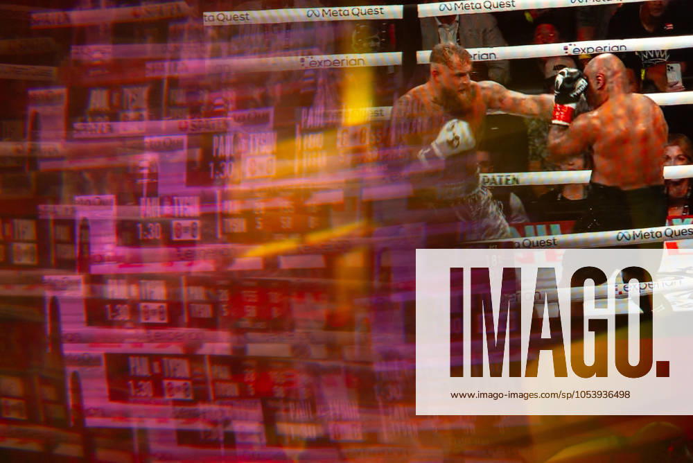 Reflections of the Paul, Tyson fight as viewed online presented by Netflix. Jake Paul wins the fight against Mike Tyson by unanimous decision after a full eight-round heavyweight match in AT&T Stadium in front of 70,000 fans on Friday. Hosted onine by Netflix with an estimated tens of millions of viewers. Manhattan USA - ZUMAt152 20241116_znp_t152_017