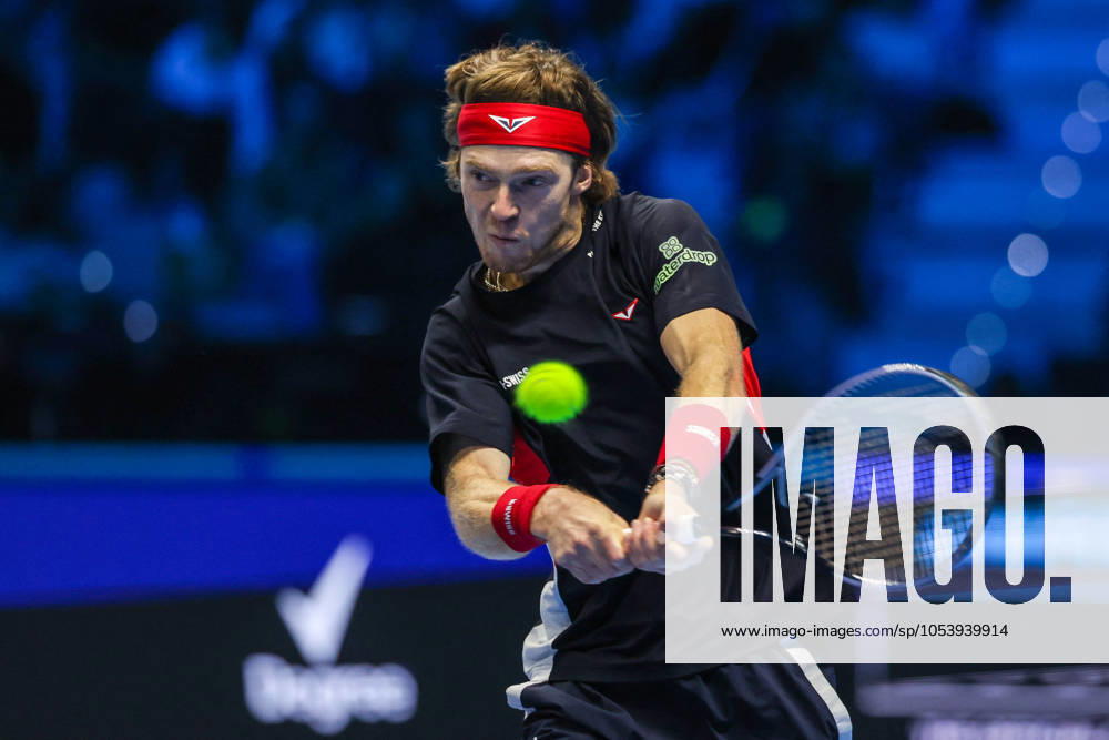 TENNIS - Internazionali di Tennis - Nitto ATP, Tennis Herren Finals - Ruud vs Rublev Andrey Rublev of Russia seen in actions during Men s Singles Group Stage match against Casper Ruud of Norway on day six of the Nitto ATP Finals 2024 at Inalpi Arena. Casper Ruud wins 6-4, 5-7, 6-2 over Andrey Rublev Turin Italy