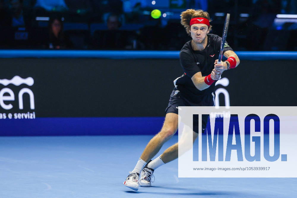 TENNIS - Internazionali di Tennis - Nitto ATP, Tennis Herren Finals - Ruud vs Rublev Andrey Rublev of Russia seen in actions during Men s Singles Group Stage match against Casper Ruud of Norway on day six of the Nitto ATP Finals 2024 at Inalpi Arena. Casper Ruud wins 6-4, 5-7, 6-2 over Andrey Rublev Turin Italy
