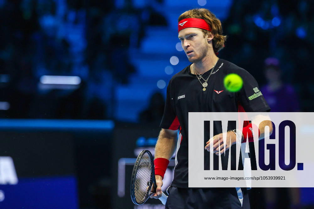 TENNIS - Internazionali di Tennis - Nitto ATP, Tennis Herren Finals - Ruud vs Rublev Andrey Rublev of Russia seen in actions during Men s Singles Group Stage match against Casper Ruud of Norway on day six of the Nitto ATP Finals 2024 at Inalpi Arena. Casper Ruud wins 6-4, 5-7, 6-2 over Andrey Rublev Turin Italy