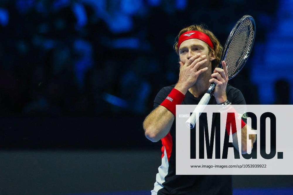 TENNIS - Internazionali di Tennis - Nitto ATP, Tennis Herren Finals - Ruud vs Rublev Andrey Rublev of Russia reacts during Men s Singles Group Stage match against Casper Ruud of Norway on day six of the Nitto ATP Finals 2024 at Inalpi Arena. Casper Ruud wins 6-4, 5-7, 6-2 over Andrey Rublev Turin Italy