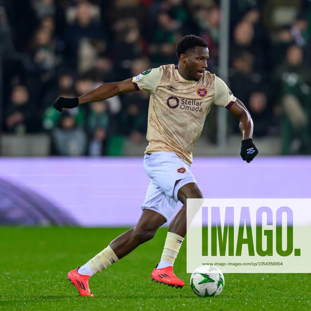 Cercle Brugge v Heart of Midlothian Europa Conference League 28 11 2024. Matchday 4 of 6 Daniel Oyegoke of Hearts during the Europa Conference League match between Cercle Brugge and Heart of Midlothian at the Jan Breydel Stadion, Brugge, Belguim on 28 November 2024. Editorial use only ,