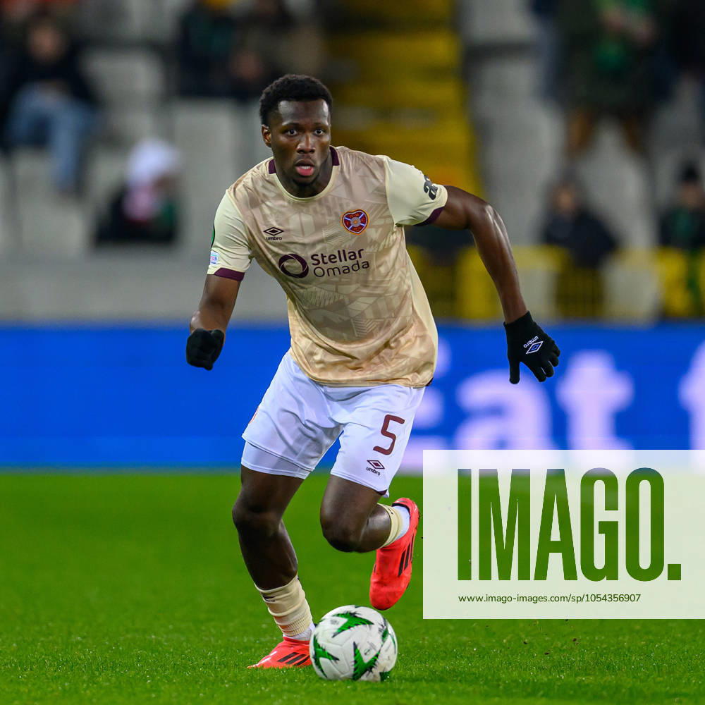 Cercle Brugge v Heart of Midlothian Europa Conference League 28 11 2024. Matchday 4 of 6 Daniel Oyegoke of Hearts during the Europa Conference League match between Cercle Brugge and Heart of Midlothian at the Jan Breydel Stadion, Brugge, Belguim on 28 November 2024. Editorial use only ,