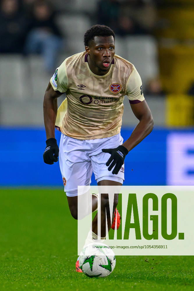 Cercle Brugge v Heart of Midlothian Europa Conference League 28 11 2024. Matchday 4 of 6 Daniel Oyegoke of Hearts during the Europa Conference League match between Cercle Brugge and Heart of Midlothian at the Jan Breydel Stadion, Brugge, Belguim on 28 November 2024. Editorial use only ,